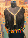 Designer Black Blouse with Mirror Work & Multicolor Tassel Fringe – Perfect for Navratri & Party Wear