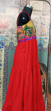 Red Boho Patchwork Maxi Dress