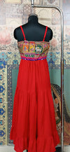 Red Boho Patchwork Maxi Dress