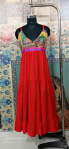 Red Boho Patchwork Maxi Dress
