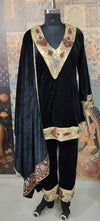 Luxury Black Velvet Kurta Set with Embroidered Dupatta – Festive & Wedding Collection