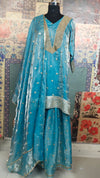 Sky Blue Zari Dot Kurta Palazzo Set with Dupatta