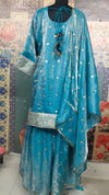 Sky Blue Zari Dot Kurta Palazzo Set with Dupatta