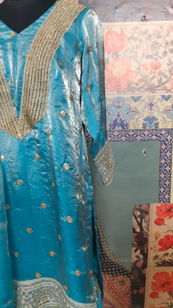 Sky Blue Zari Dot Kurta Palazzo Set with Dupatta