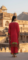 Red Bandhani Print Co-ord Set with Tassel Detailing