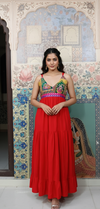 Red Boho Patchwork Maxi Dress