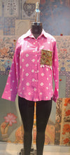Pink Bandhani Print Shirt with Handcrafted Embellished Pocket - Rajni Collection