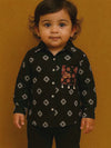 Cute Baby Girl Black Bandhani Shirt with Embellished Pocket Kidswear