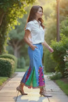 Bandhani Patchwork Wide-Leg Pants with Mirror Accents