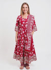 Gulnaar Red Floral Cotton Kurta Set
