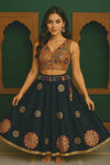 Black Embroidered Lehenga with Mirror Work & Printed Blouse