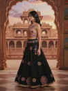 Black Embroidered Lehenga with Mirror Work & Printed Blouse