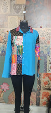 Patchwork Shirt Gypsy Grid Turquoise Multicolor