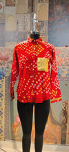 Bandhini Shirt Maroon with Golden Sequin Pocket – Festive Fusion Wear
