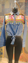 Boho Fusion Embroidered Denim Shirt – Tie Knot Style