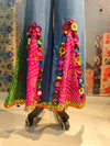 Bandhani Patchwork Wide-Leg Pants with Mirror Accents