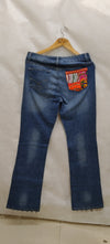 Multicolor Bohemian Embroidered Denim Pants with Mirror & Patchwork Detailing
