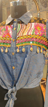 Boho Fusion Embroidered Denim Shirt – Tie Knot Style