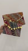 Set of 2 Handmade Embroidered Clutches with Gold Coin Danglers – Festive Combo Pack