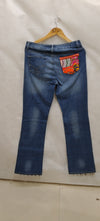 Multicolor Bohemian Embroidered Denim Pants with Mirror & Patchwork Detailing