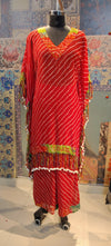 Red Bandhani Print Co-ord Set with Tassel Detailing