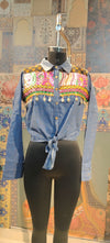 Boho Fusion Embroidered Denim Shirt – Tie Knot Style