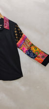 Boho Patchwork Magic Shirt – Multicolor Art on Black