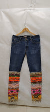 Bohemian Denim Pants with Handmade Embroidery & Patchwork – Unique Artisan Wear