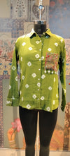 Green Man Bandhani Shirt with Embellished Pocket