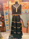 Designer Black Blouse with Mirror Work & Multicolor Tassel Fringe – Perfect for Navratri & Party Wear