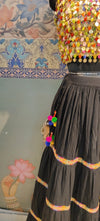 Black Festive Tiered Lehenga with Colorful Embellished Borders