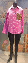 Pink Bandhani Print Shirt with Handcrafted Embellished Pocket