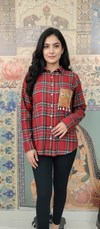 Red Tartan Shirt with Embroidered Pocket