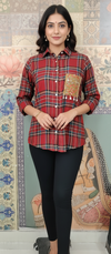 Red Tartan Shirt with Embroidered Pocket