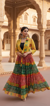 Yellow Phulkari Shrug with Multicolor Skirt