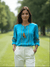 Teal Blue Embroidered Tassel Tie - Up Top - Rajni Collection