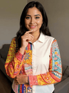 White Handcrafted Patchwork Shirt with Artistic Hand Embroidery – Boho Fusion Wear - Rajni Collection