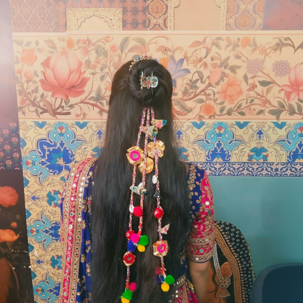 Colorful Handmade Hair Juda Accessory with Beads & Pom-Poms – Perfect for Festive & Wedding Looks